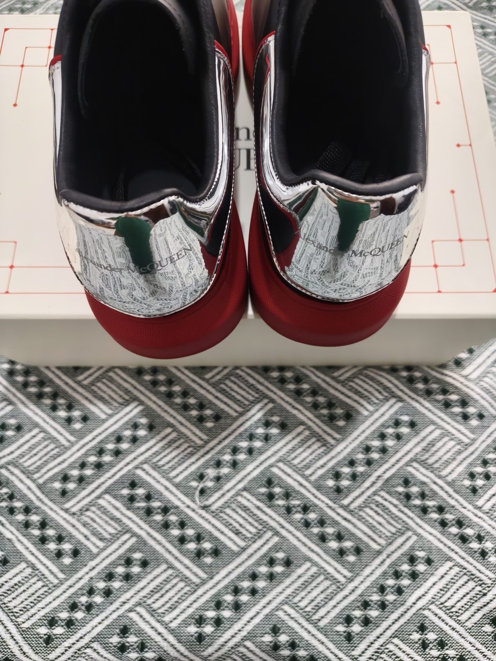 Alexander McQueen Black Leather Sneakers with Red Platform - Picture 3 of 9